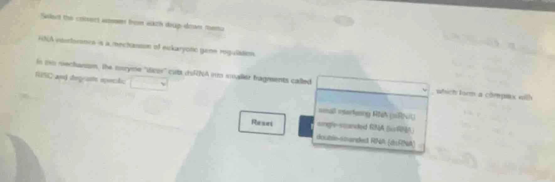 select the correct answer from each drop - down menu. rna interference …