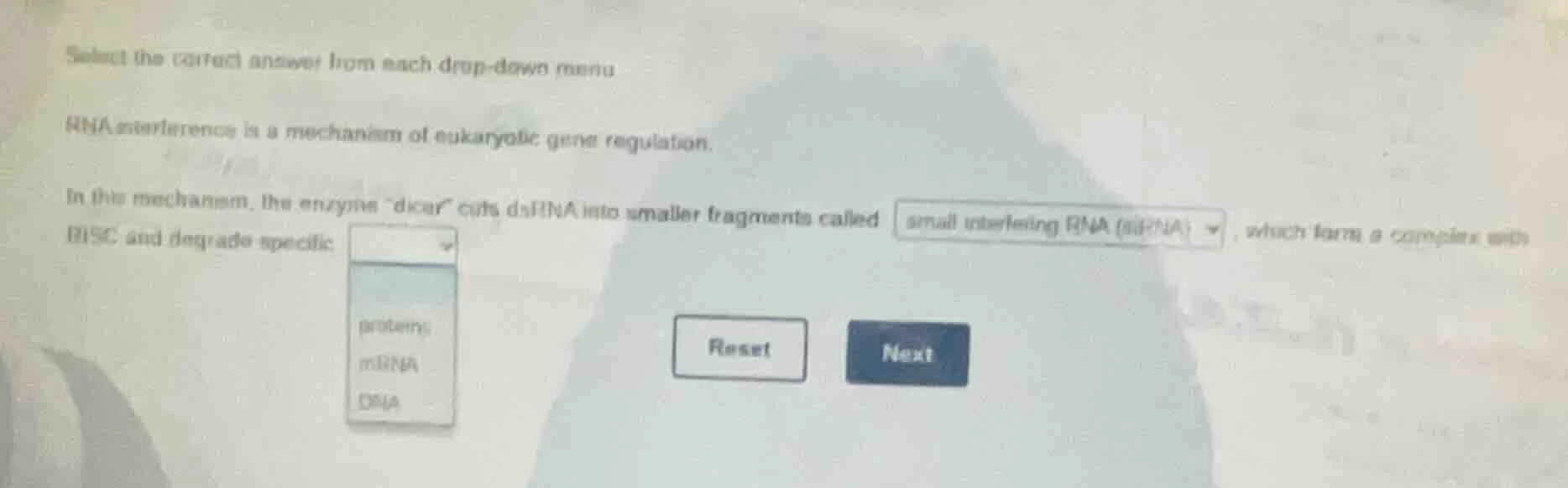 select the correct answer from each drop - down menu rna interference i…