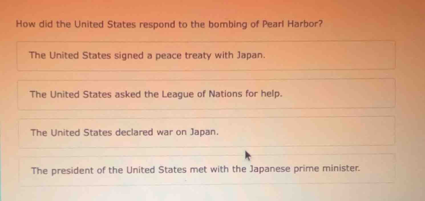 how did the united states respond to the bombing of pearl harbor? the u…
