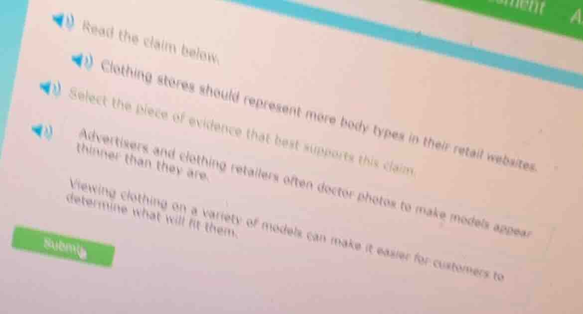 1) read the claim below: 2) clothing stores should represent more body …