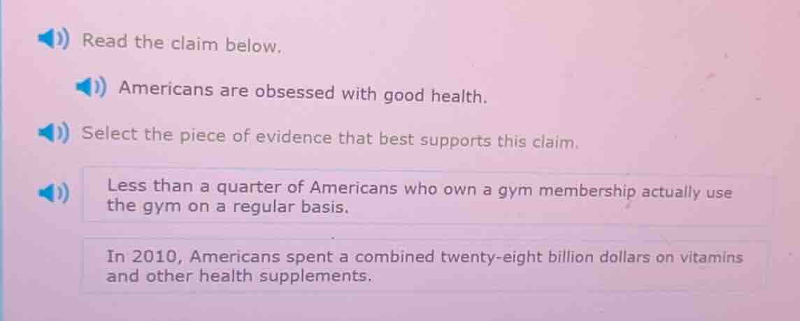 read the claim below. americans are obsessed with good health. select t…