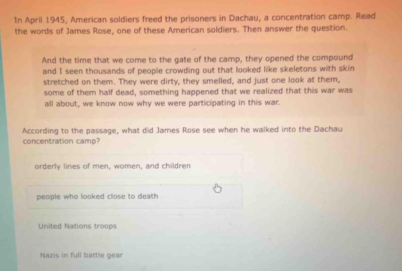 in april 1945, american soldiers freed the prisoners in dachau, a conce…