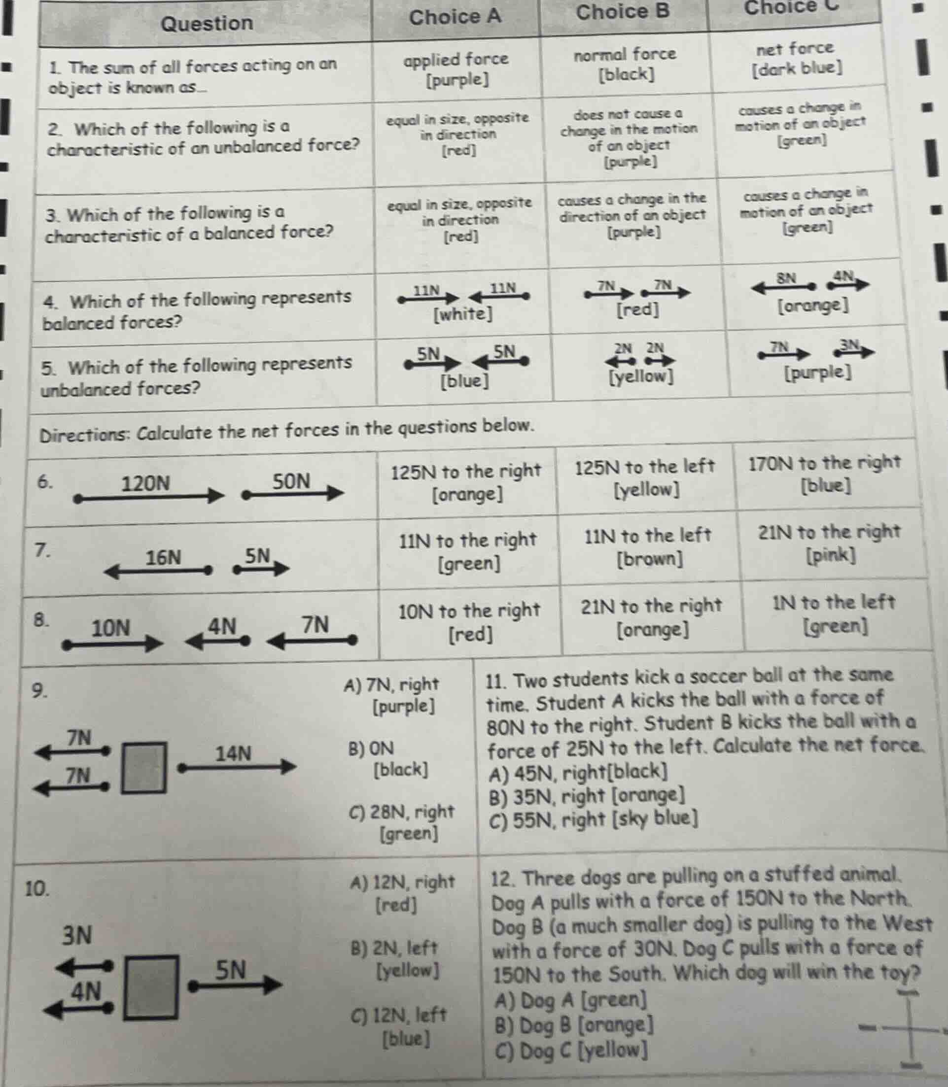 question | choice a | choice b | choice c 1. the sum of all forces acti…
