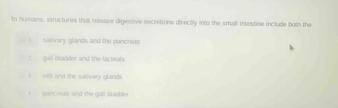 in humans, structures that release digestive secretions directly into t…