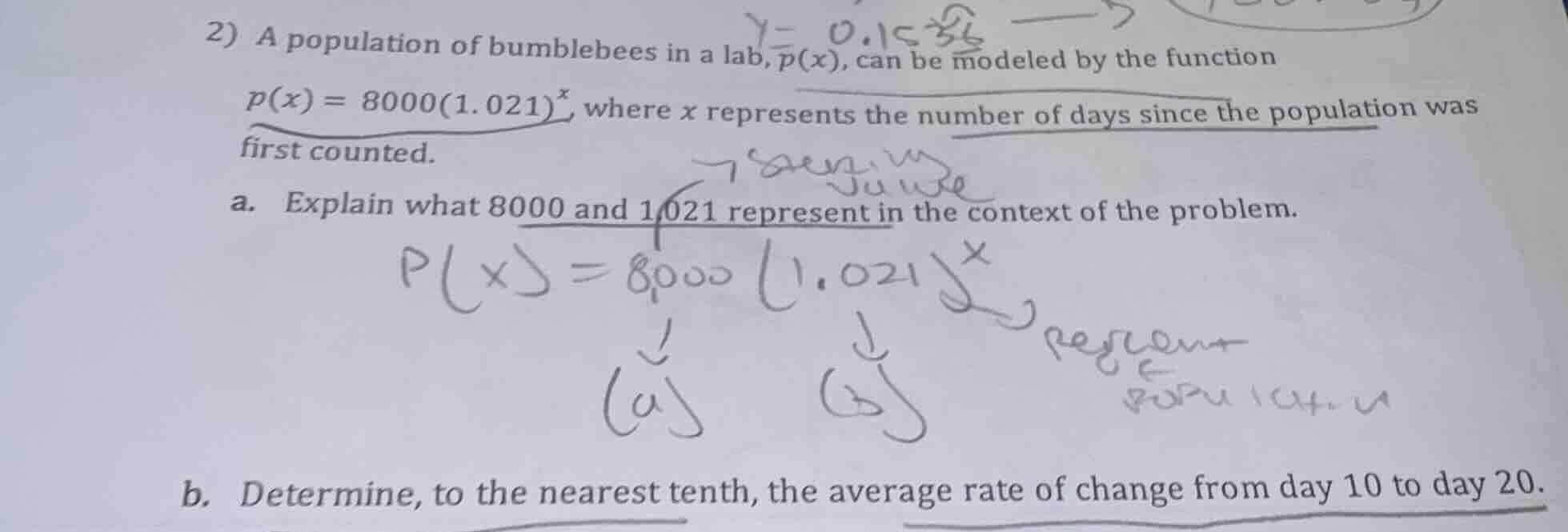 2) a population of bumblebees in a lab, p(x), can be modeled by the fun…