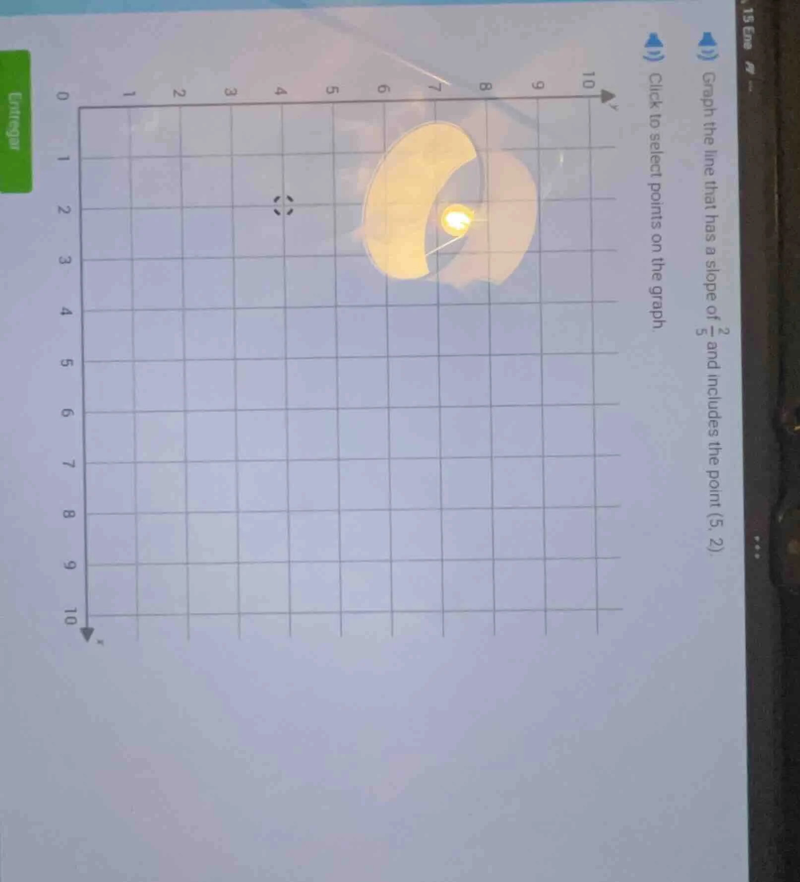 graph the line that has a slope of \\(\\frac{2}{5}\\) and includes the …