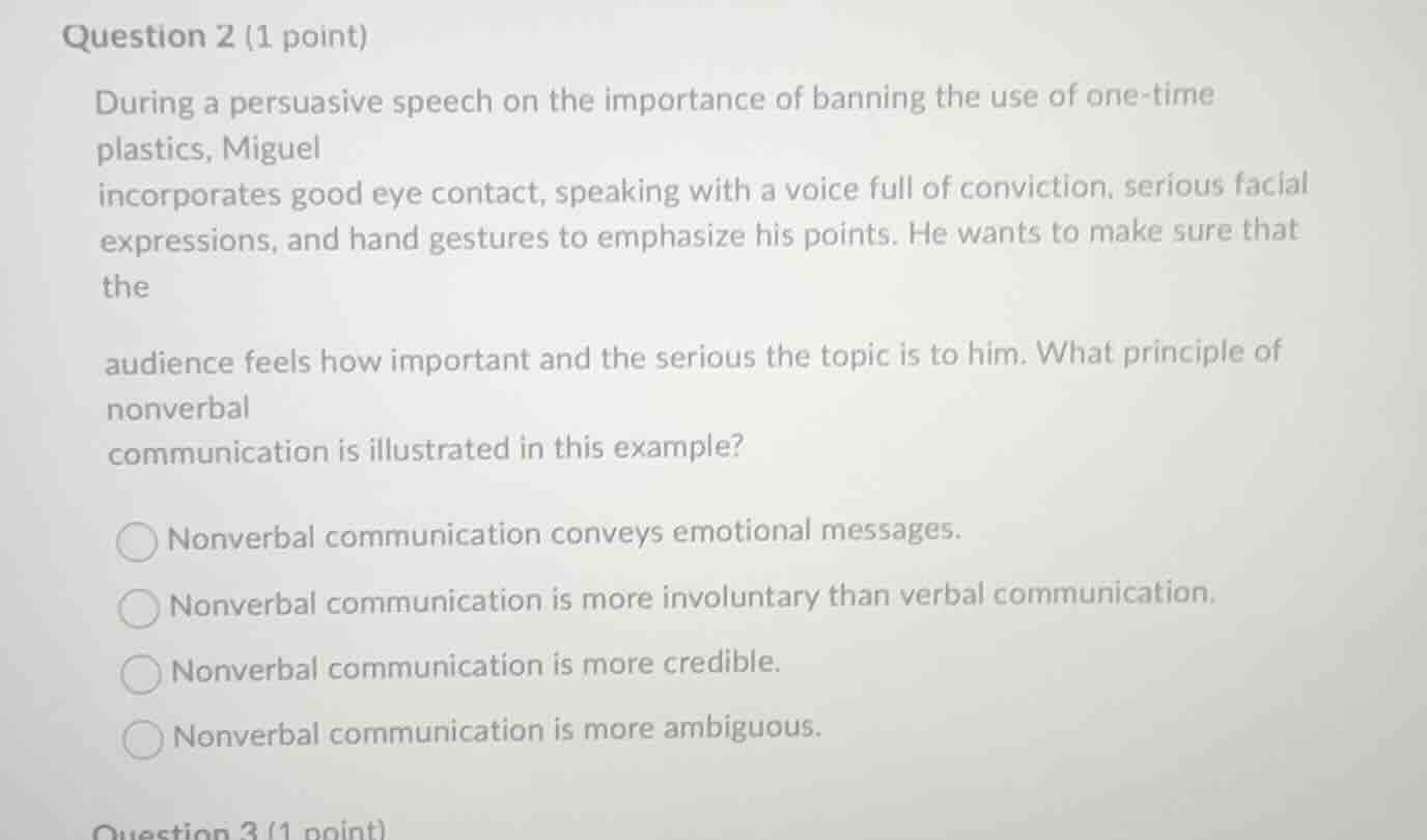 question 2 (1 point) during a persuasive speech on the importance of ba…