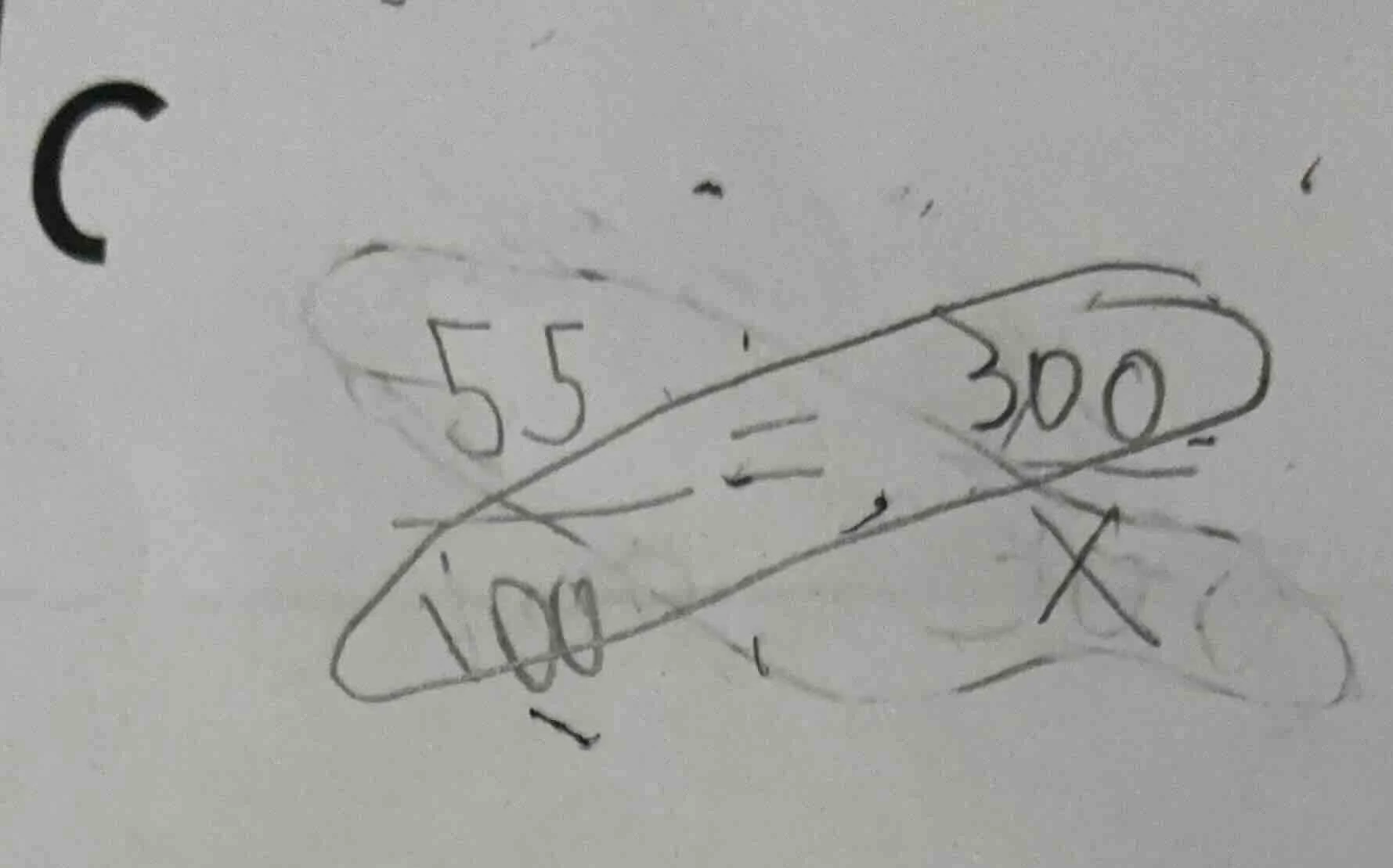 there is a hand - drawn diagram with numbers 55, 300, 100 and a variabl…