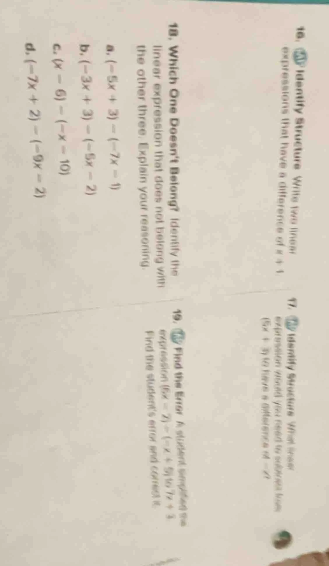 18. which one doesnt belong? identify the linear expression that does n…