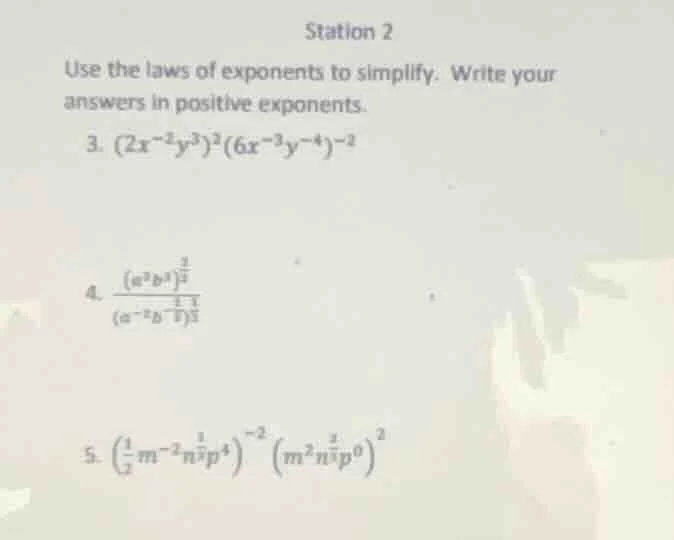 station 2 use the laws of exponents to simplify. write your answers in …