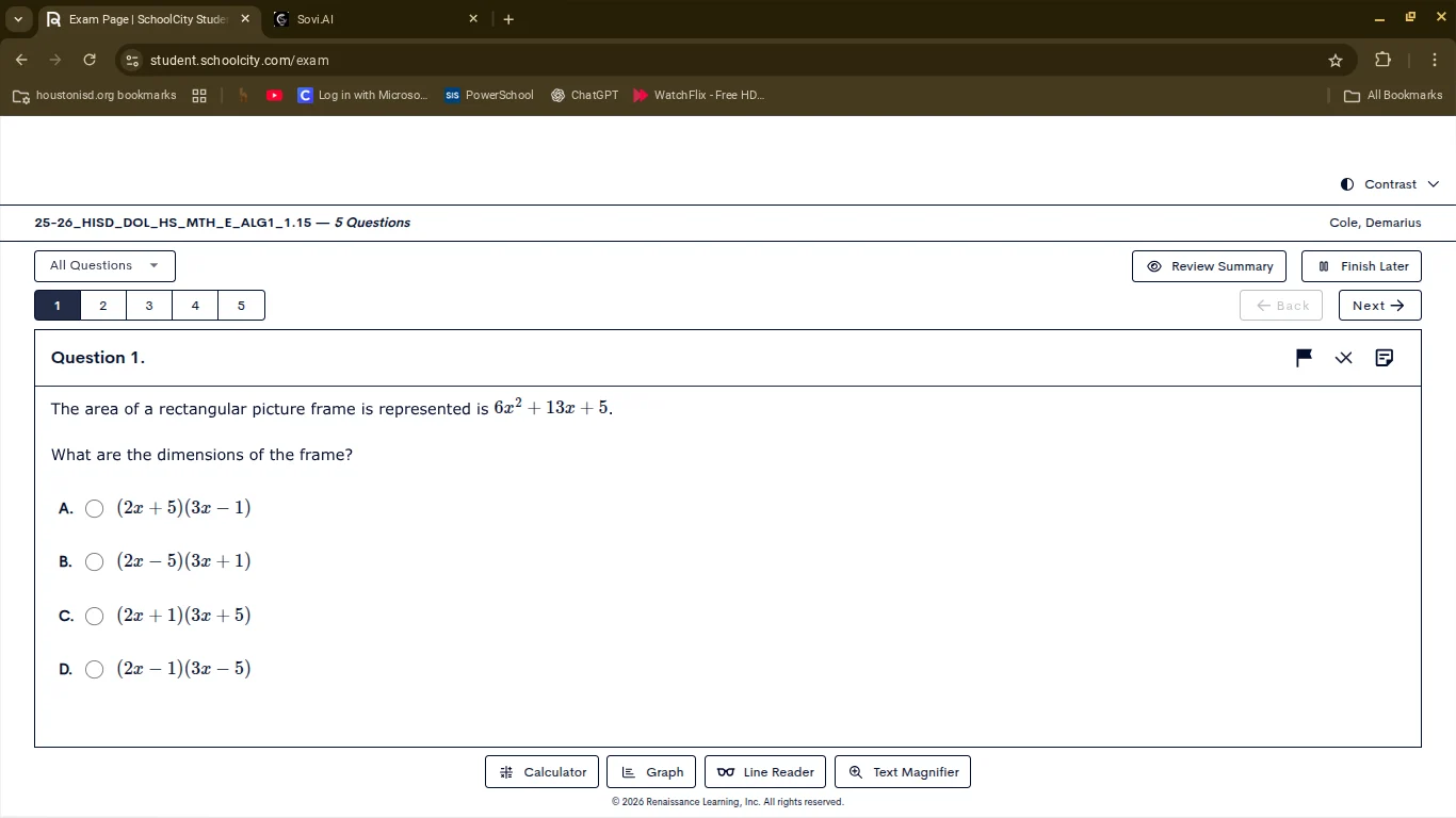 question 1. the area of a rectangular picture frame is represented is $…