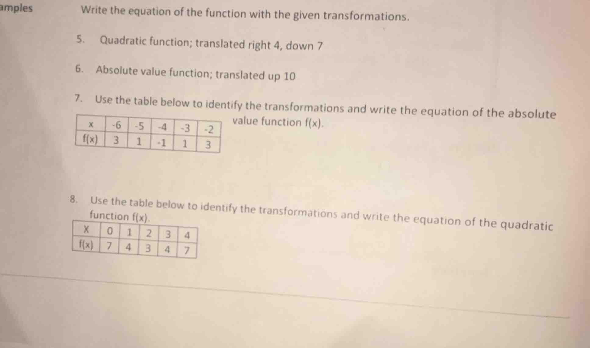 amples write the equation of the function with the given transformation…
