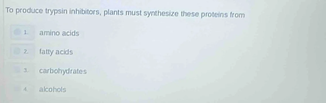 to produce trypsin inhibitors, plants must synthesize these proteins fr…