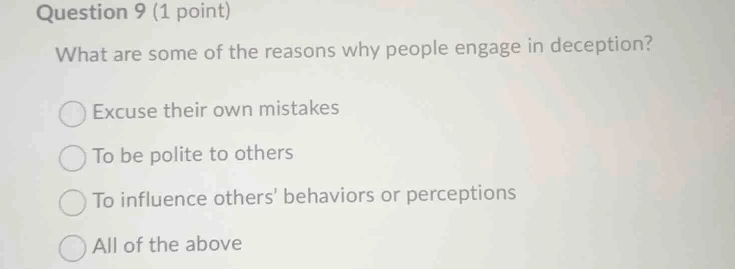 question 9 (1 point) what are some of the reasons why people engage in …