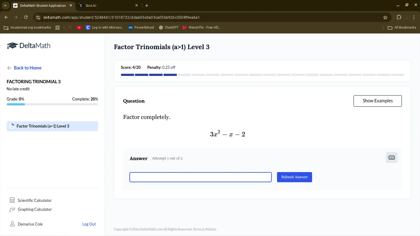 factor trinomials (a>1) level 3 question factor completely. $3x^2 - x -…
