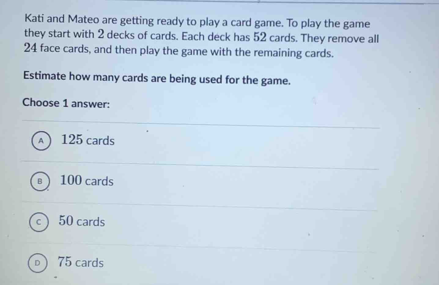 kati and mateo are getting ready to play a card game. to play the game …