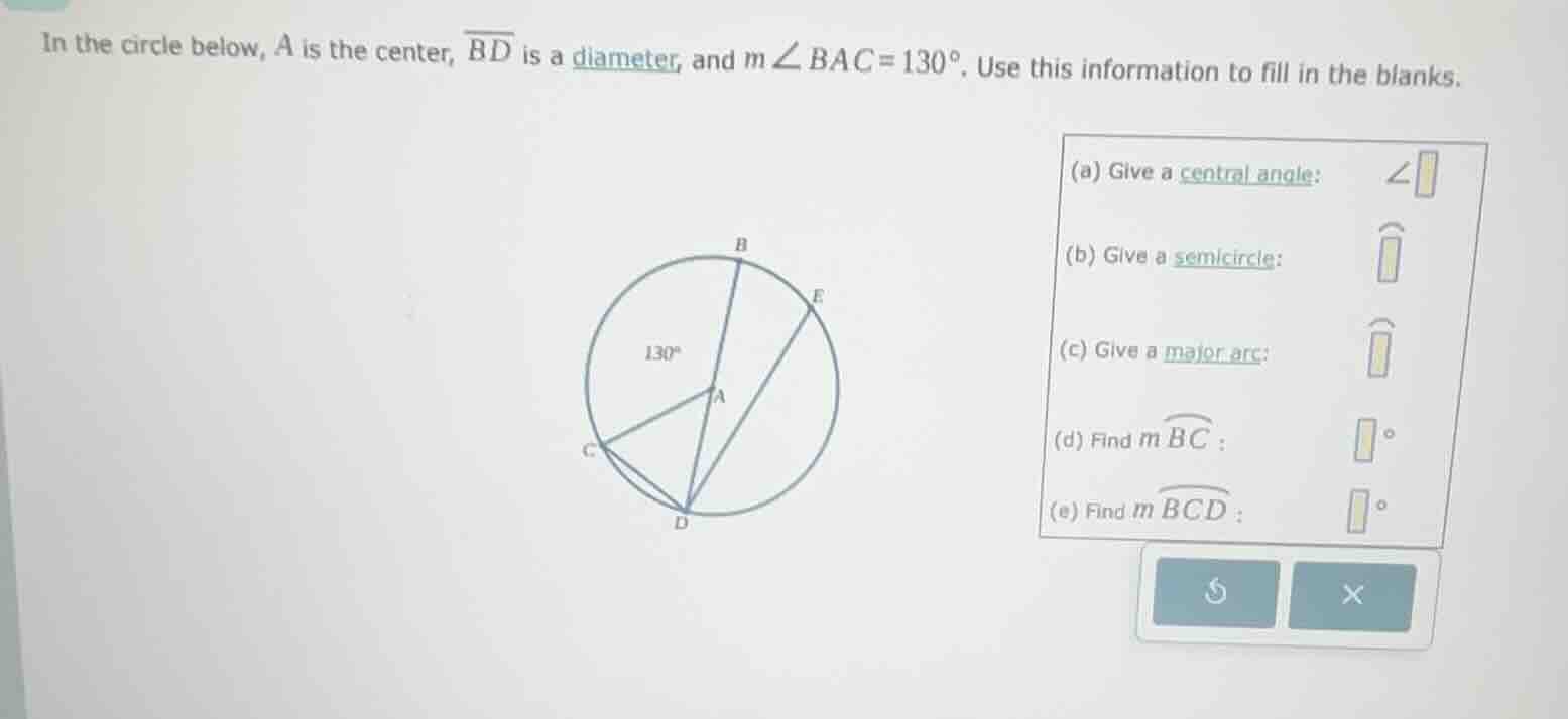 in the circle below, a is the center, \\(\\overline{bd}\\) is a diamete…