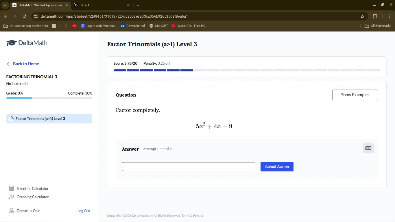 factor trinomials (a>1) level 3 question factor completely. $5x^2 + 4x …