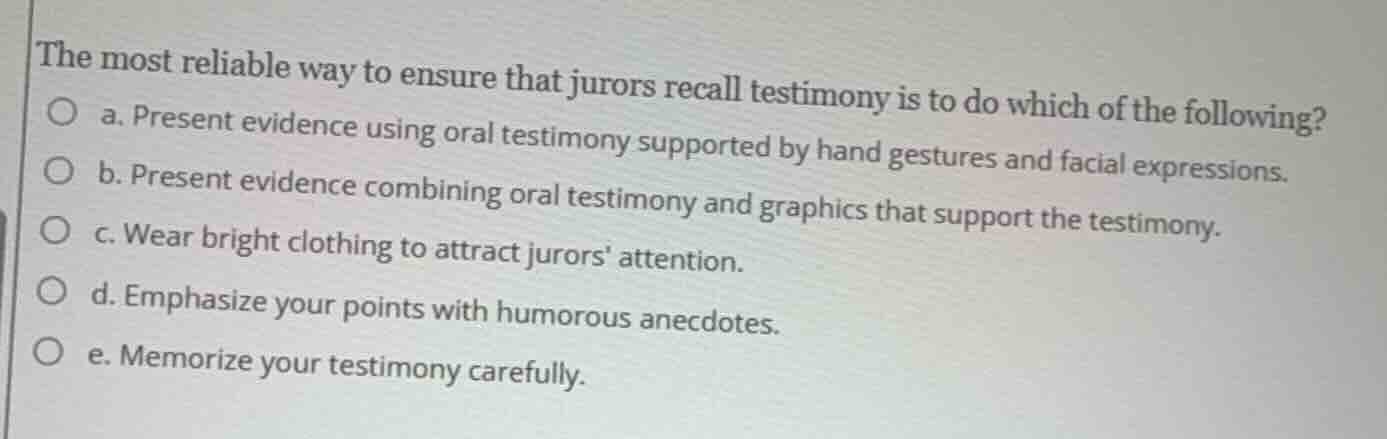 the most reliable way to ensure that jurors recall testimony is to do w…