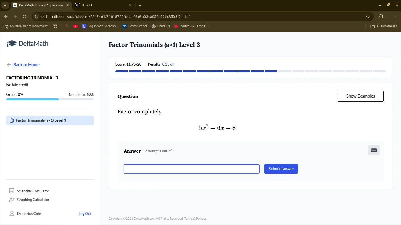 factor completely. $5x^2 - 6x - 8$