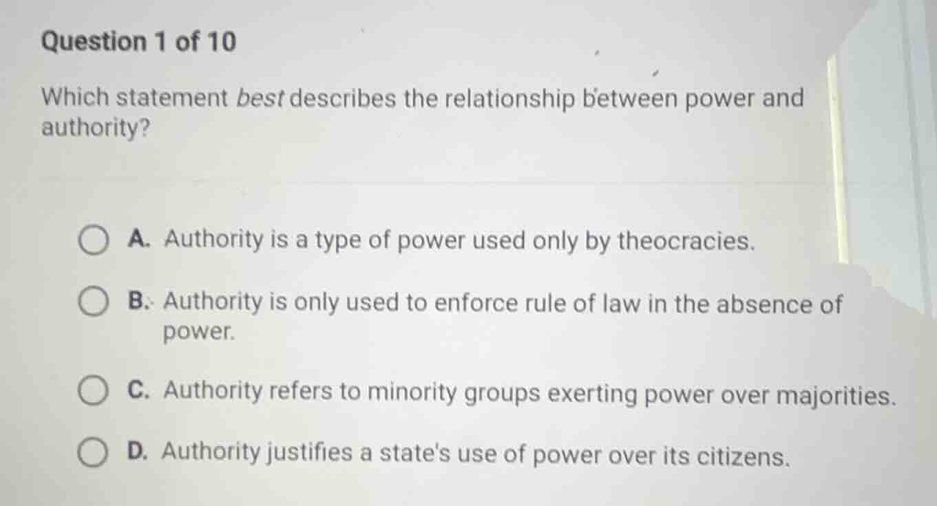 question 1 of 10 which statement best describes the relationship betwee…