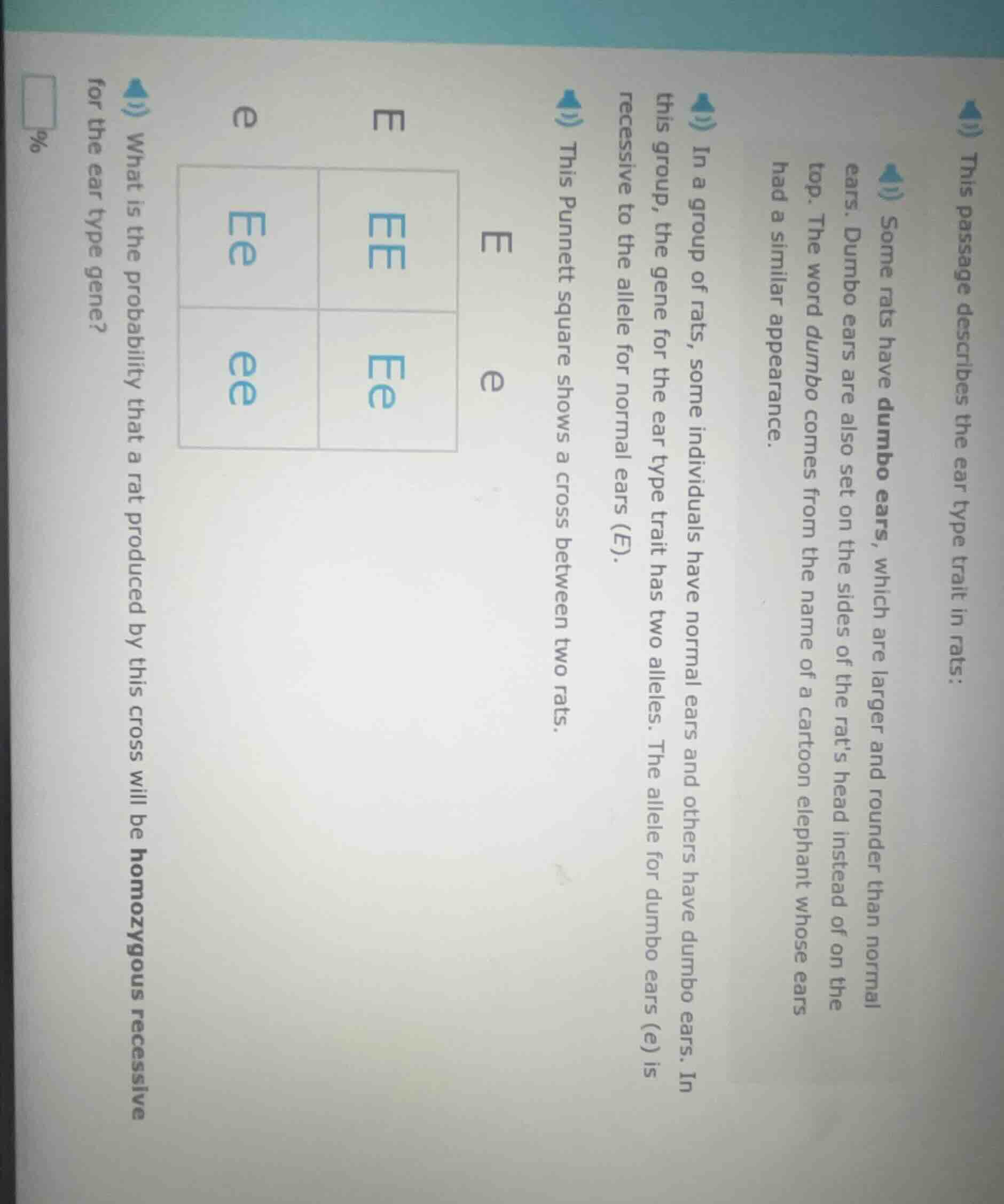 this passage describes the ear type trait in rats: some rats have dumbo…