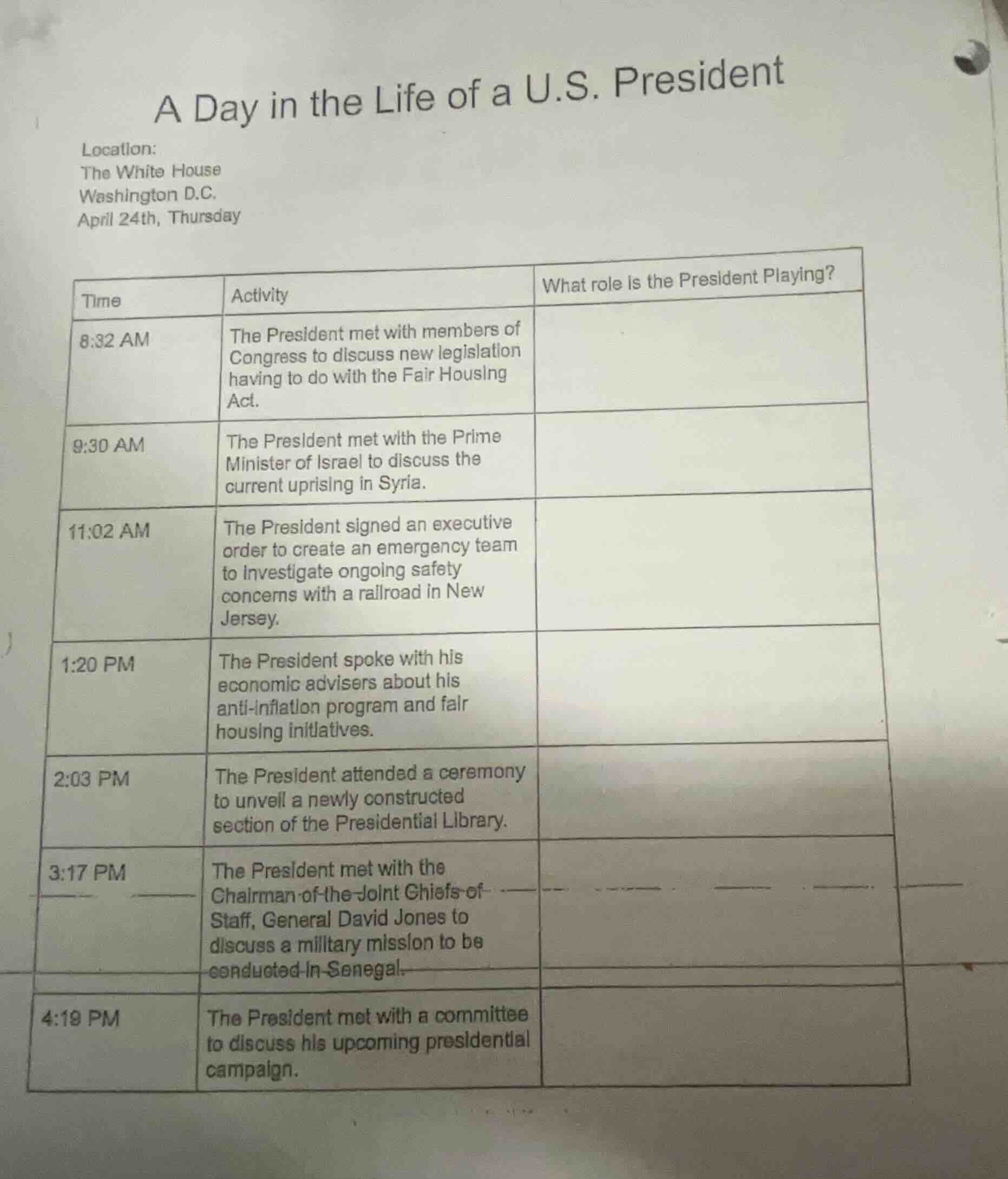 a day in the life of a u.s. president location: the white house washing…