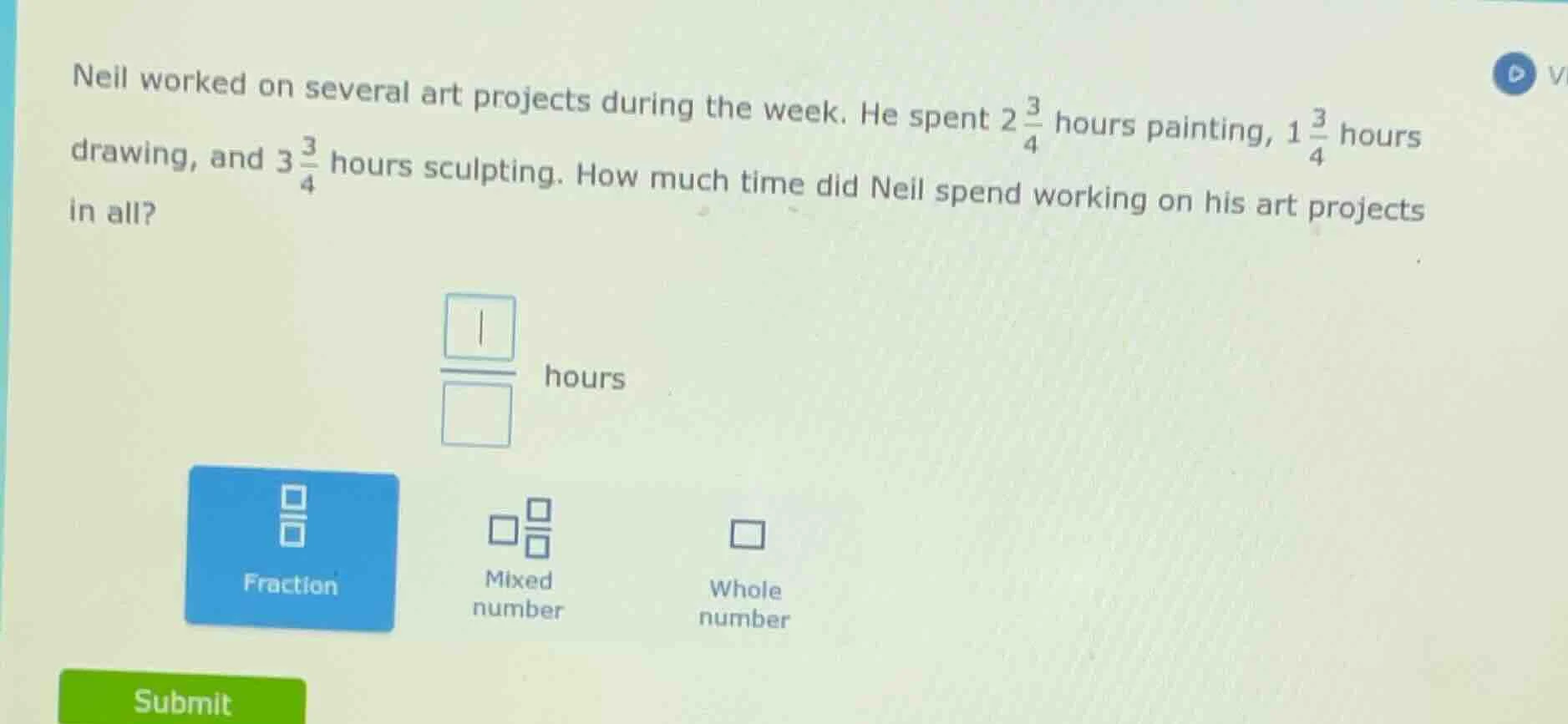 neil worked on several art projects during the week. he spent $2\\frac{…