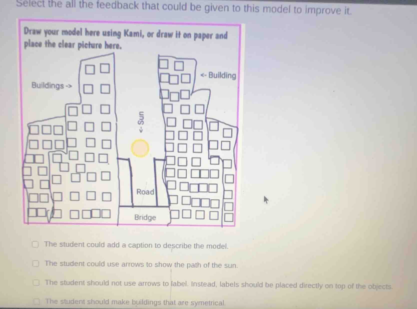 select the all the feedback that could be given to this model to improv…