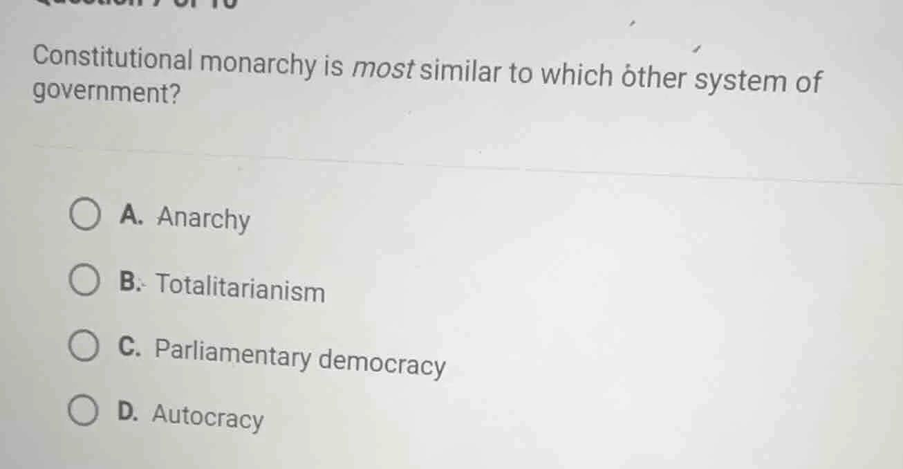 constitutional monarchy is most similar to which other system of govern…