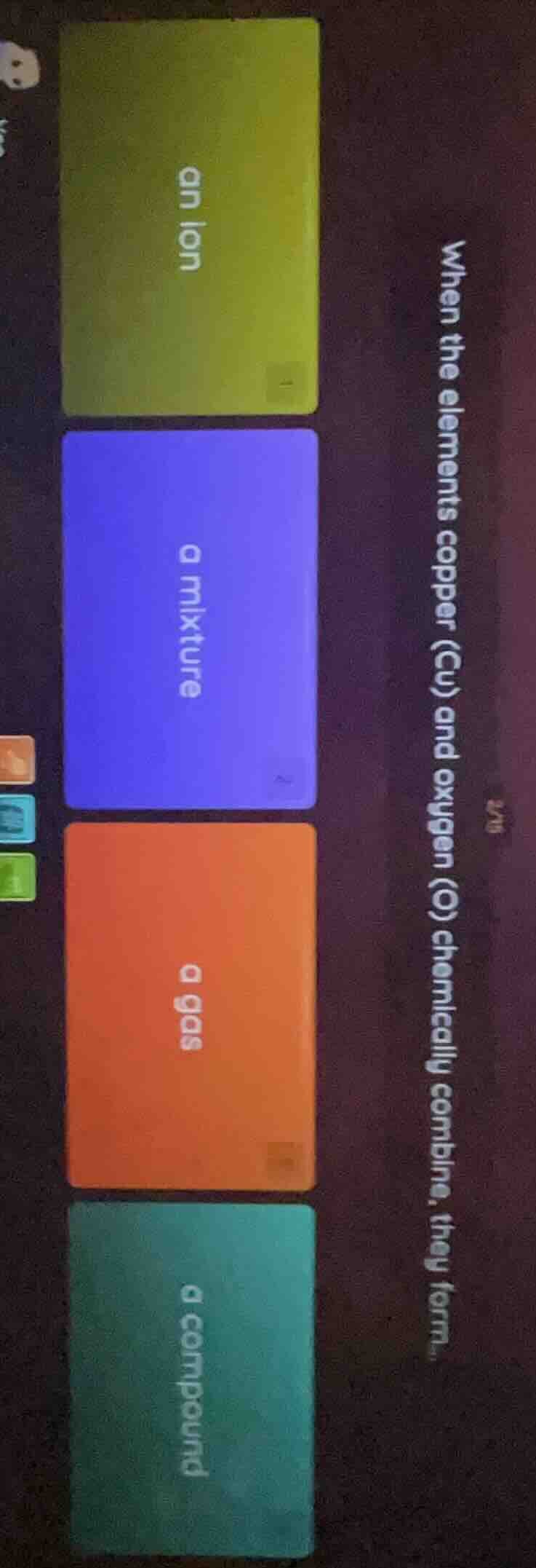 when the elements copper (cu) and oxygen (o) chemically combine, they f…