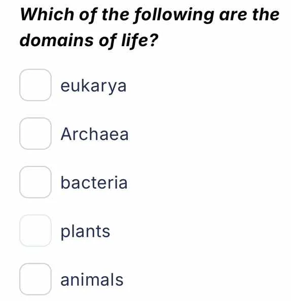 which of the following are the domains of life? eukarya archaea bacteri…