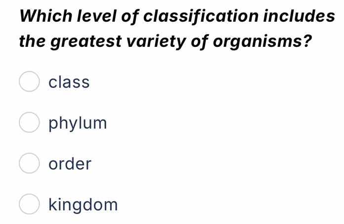 which level of classification includes the greatest variety of organism…