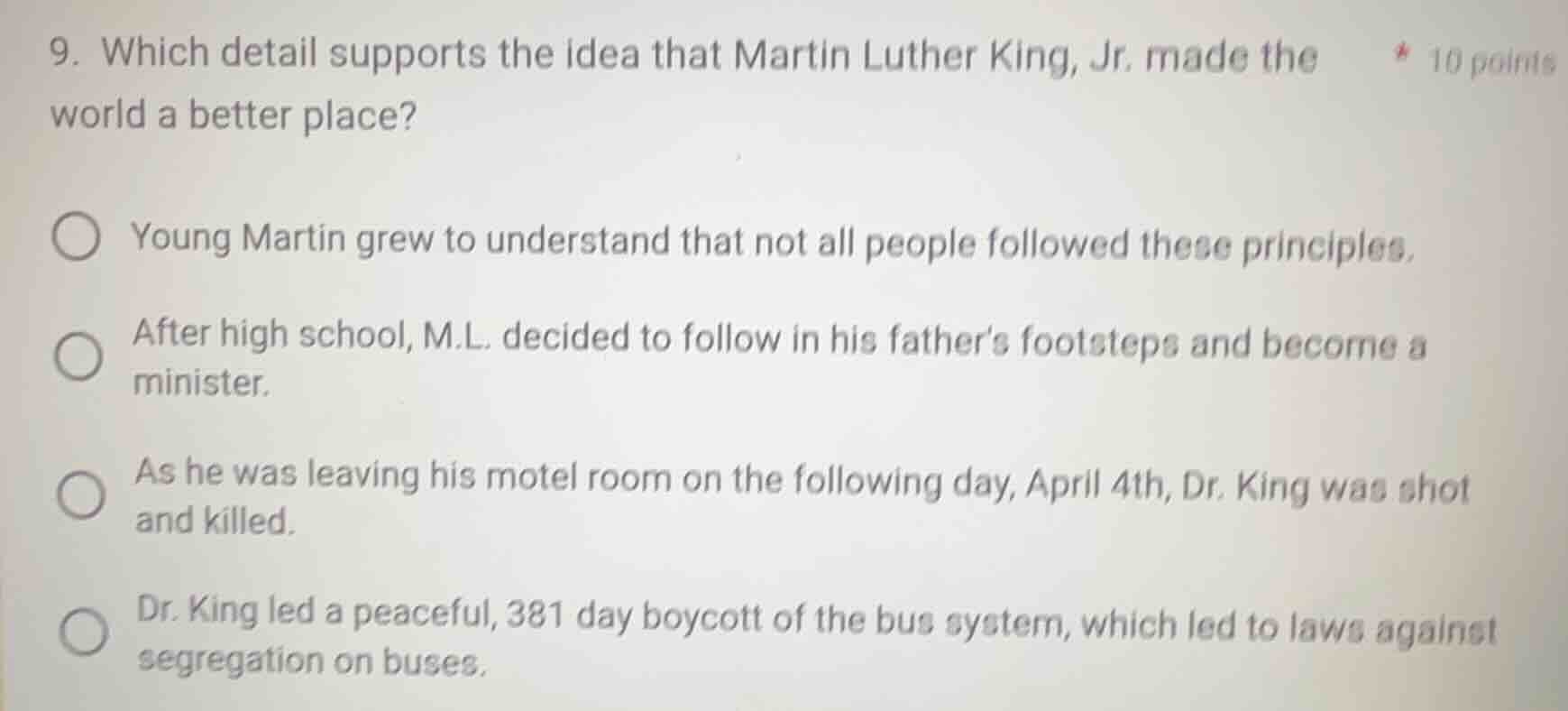 9. which detail supports the idea that martin luther king, jr. made the…