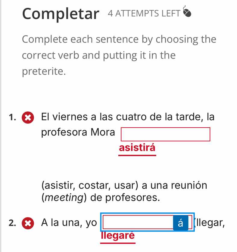 completar 4 attempts left complete each sentence by choosing the correc…