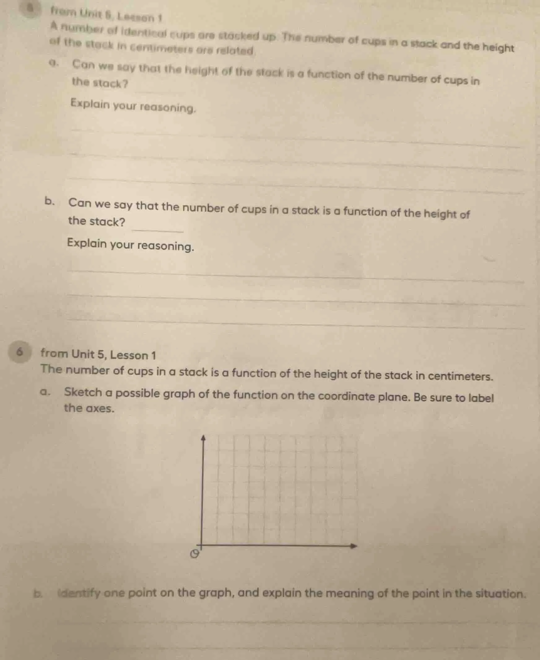 from unit 6, lesson 1 a number of identical cups are stacked up. the nu…