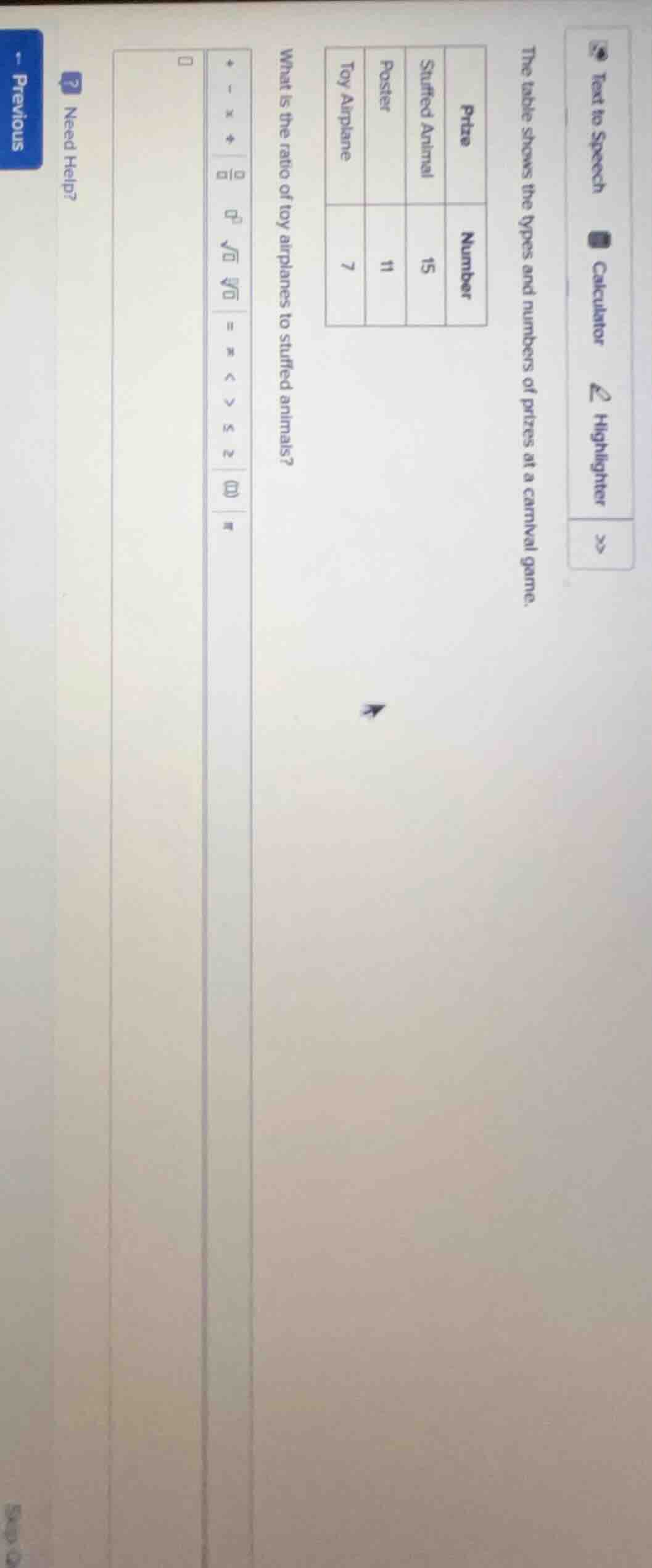 the table shows the types and numbers of prizes at a carnival game. | p…