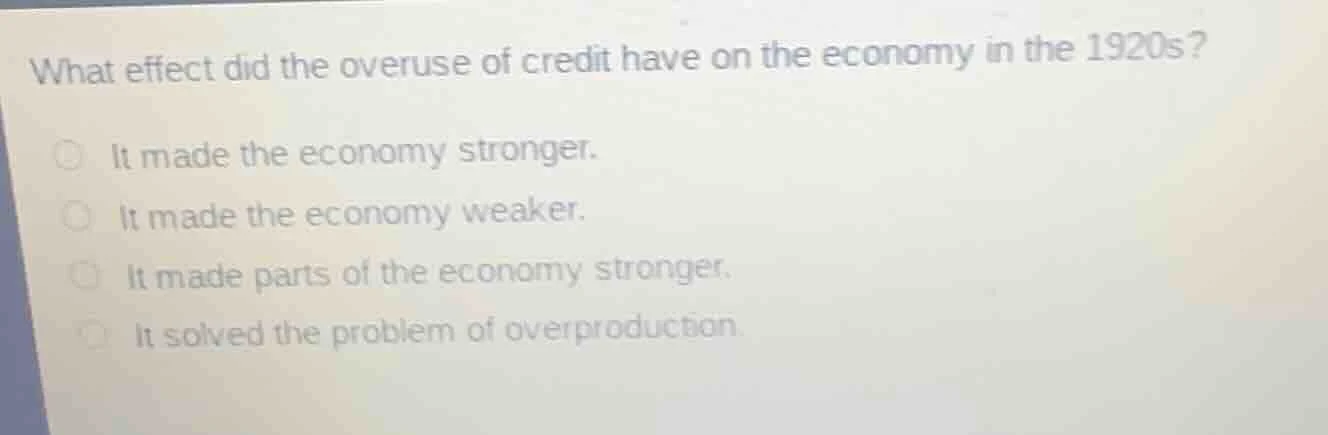 what effect did the overuse of credit have on the economy in the 1920s?…