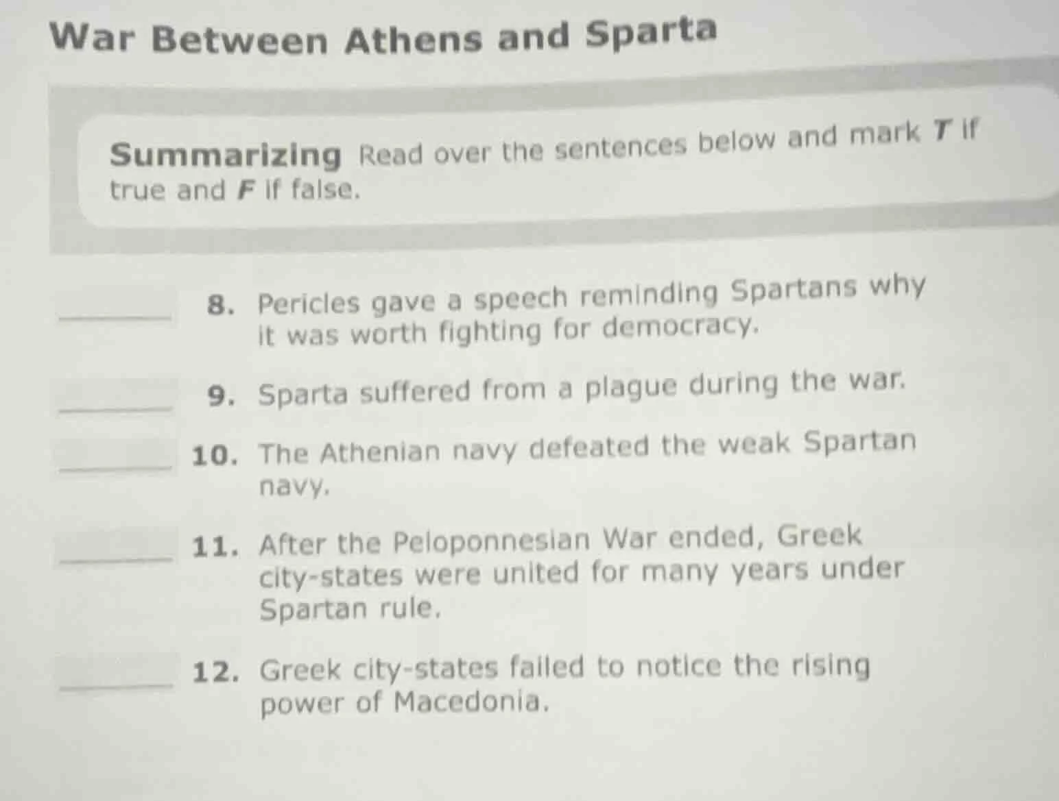 war between athens and sparta summarizing read over the sentences below…