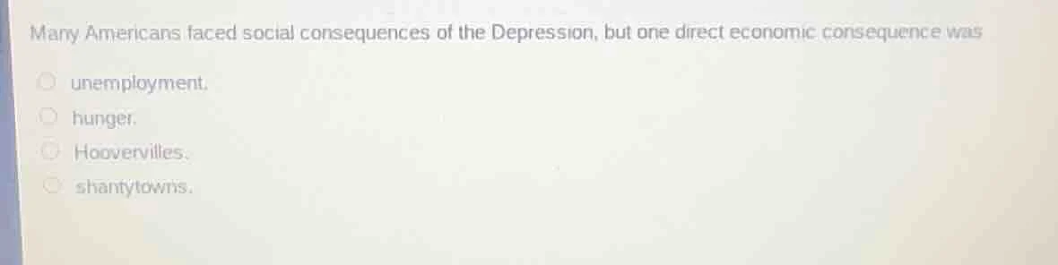 many americans faced social consequences of the depression, but one dir…