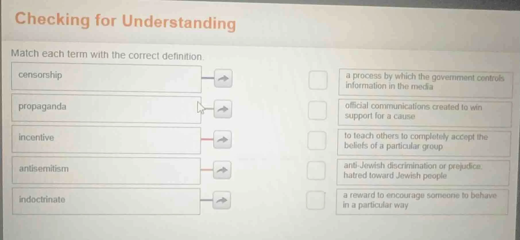 checking for understanding match each term with the correct definition.…