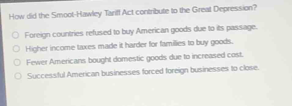 how did the smoot-hawley tariff act contribute to the great depression?…