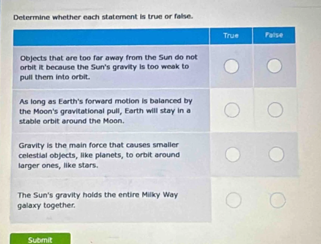 determine whether each statement is true or false. objects that are too…