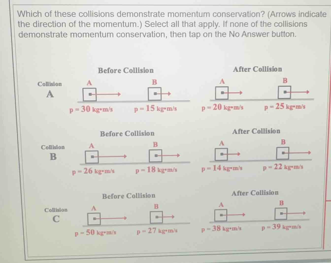 which of these collisions demonstrate momentum conservation? (arrows in…
