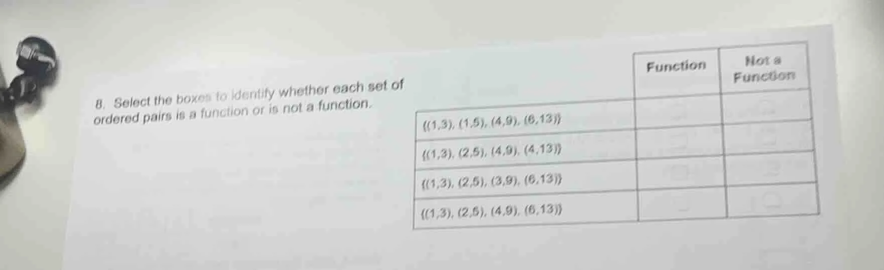 8. select the boxes to identify whether each set of ordered pairs is a …