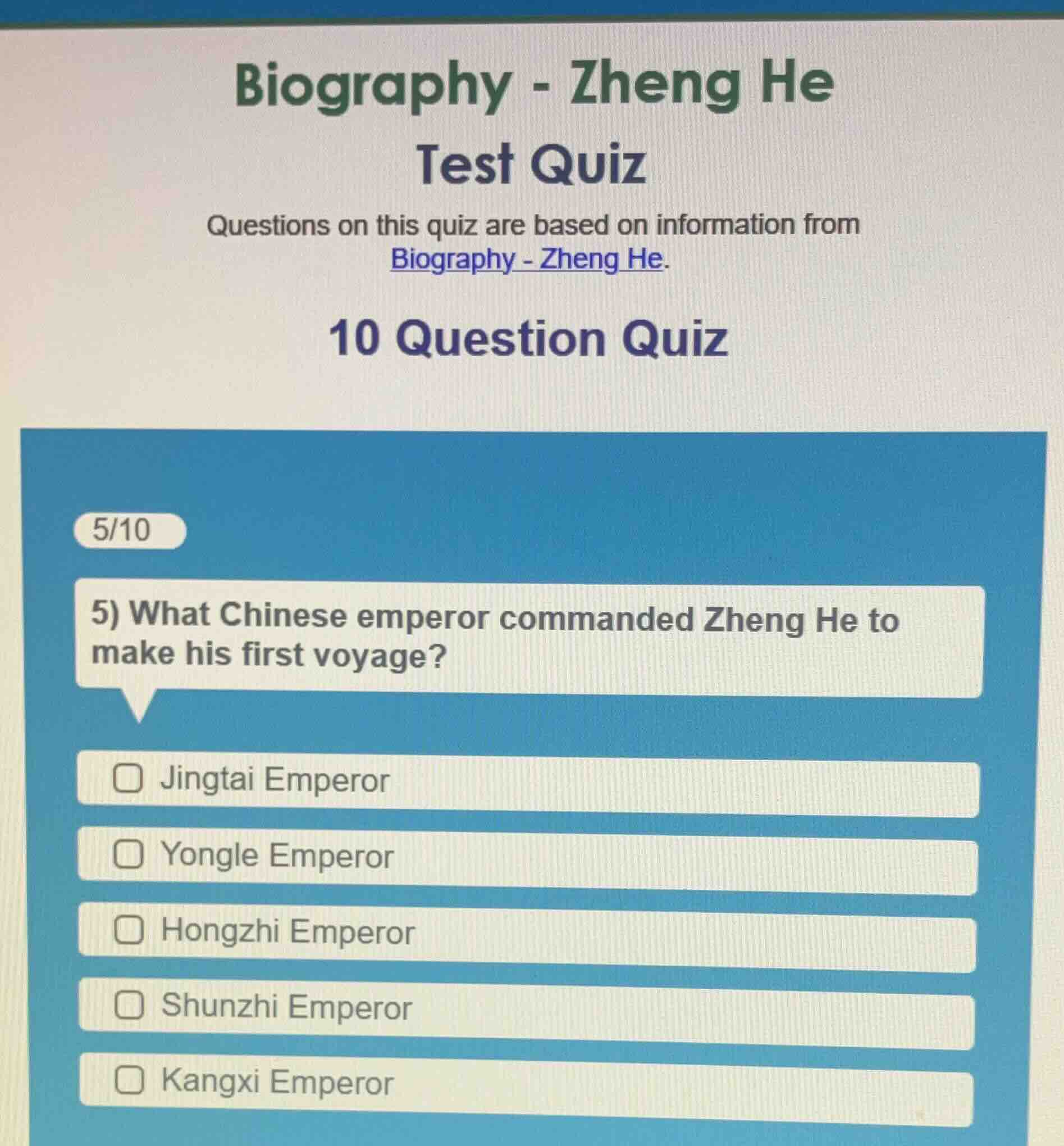 biography - zheng he test quiz questions on this quiz are based on info…