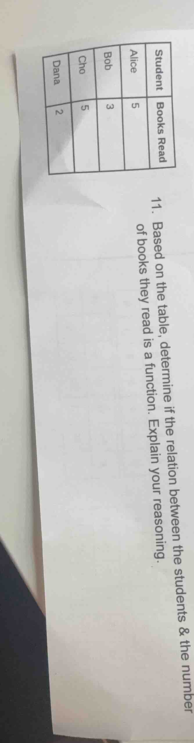 11. based on the table, determine if the relation between the students …