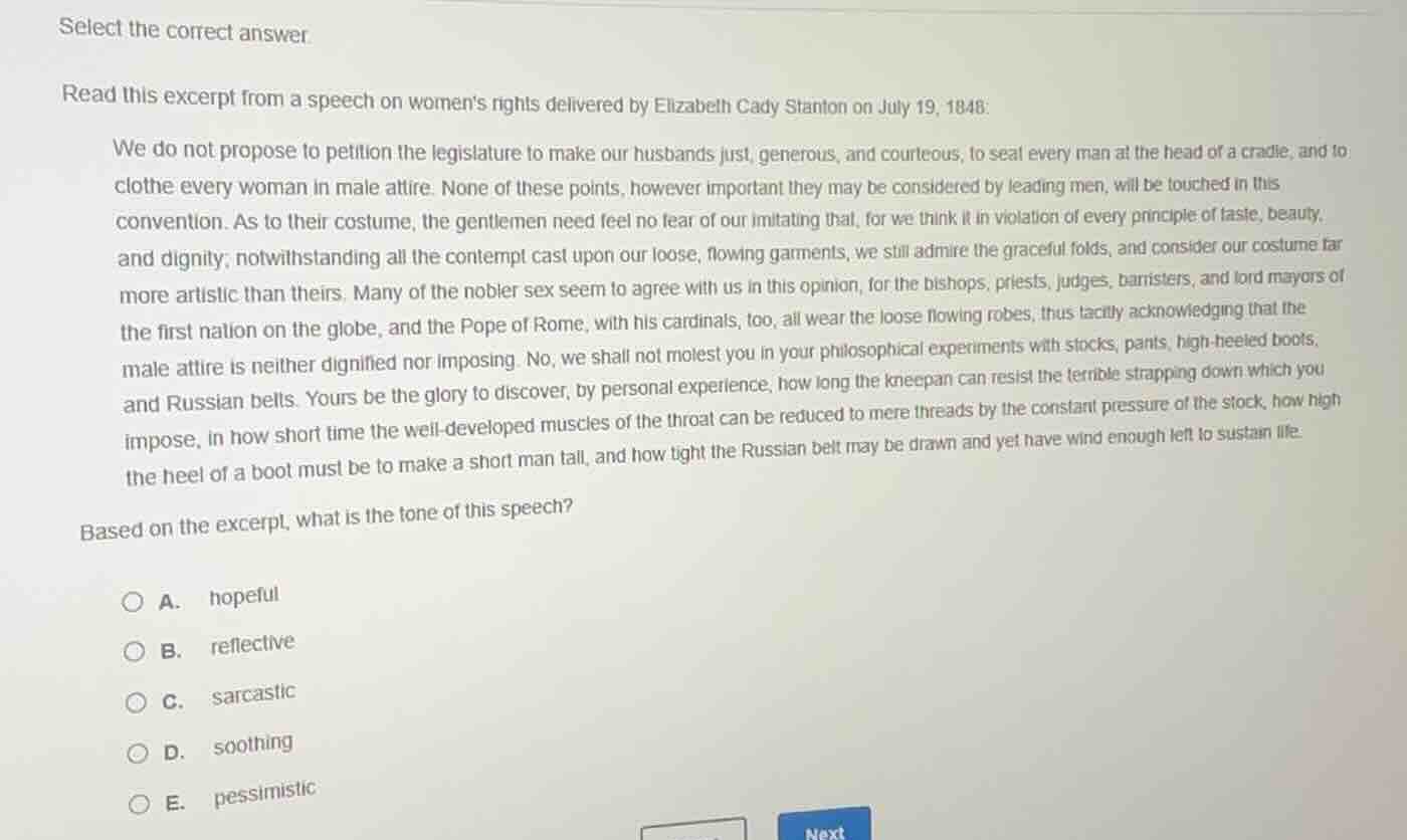 select the correct answer. read this excerpt from a speech on womens ri…