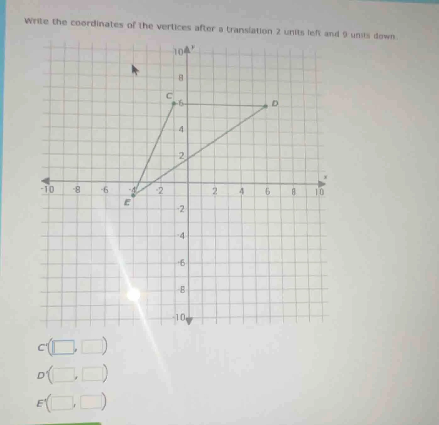 write the coordinates of the vertices after a translation 2 units left …