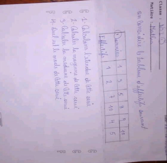 classe : nom : matière : on considère le tableau deffectifs suivant (1)…